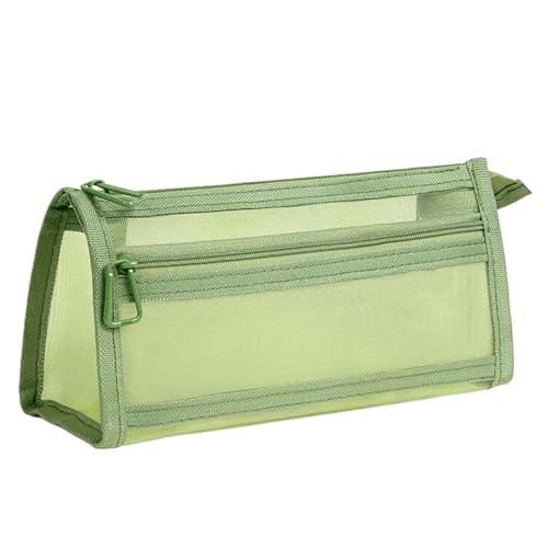 MISUVRSE Doppio strato Mesh Pencil Bag Grande Capacità Caso Pen Mesh Organizzatori trasparenti Doppio strato Mesh Bag Trasparente Scuola Ufficio Forniture, Verde