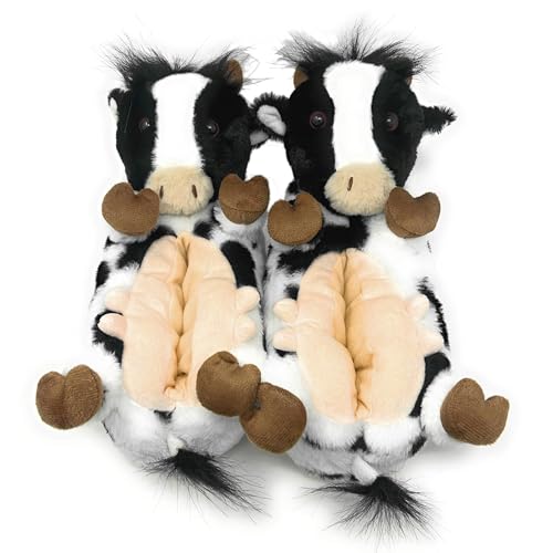 Image of Women's Animal Plush Slippers, Cute Cozy Fuzzy House Shoes Non-Slip Sole