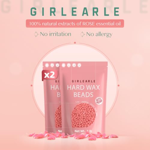 Image of GIRLEARLE 2 x 1lb, 2 Pack Rose Wax Beads for Hair Removal Brazilian Bikini