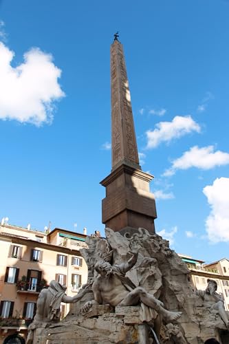 Póster de 90 x 70 cm: vista soleada de la Piazza Navona con la Fuente de los Cuatro Ríos (Italiano: Fontana dei Quattro Fiumi) con Ob(143979702)
