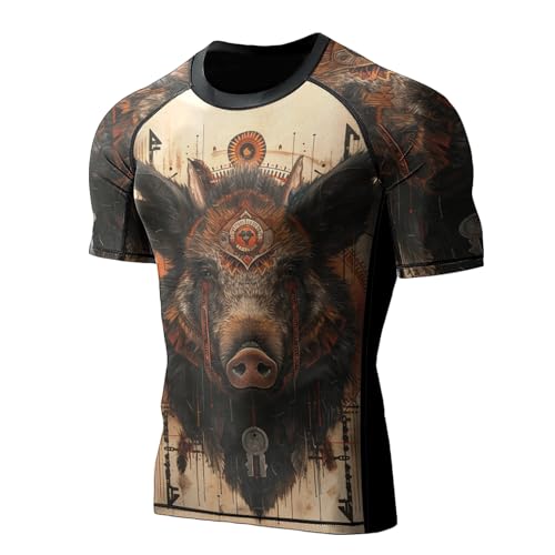 Rash Guard for Men BJJ, Activewear Cotton Spandex Compression Shirt Short Sleeve, Breathable Fabric