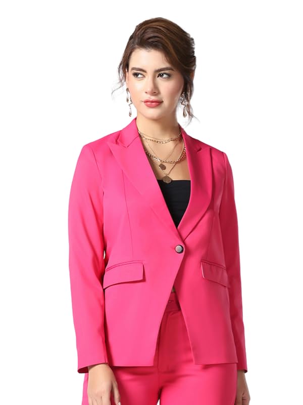 tahvo Womens Pink One Button Casual Formal Blazer - Stylish Polyviscose Casual Formal Wear, Regular Fit - 2 Pockets Full Sleeve Ladies Blazers for Business Meetings - Blazers for Women Formal-picture-10
