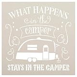 What Happens in The Camper Stencil by StudioR12 | DIY Camping Adventure Outdoor Home Decor | Craft &...