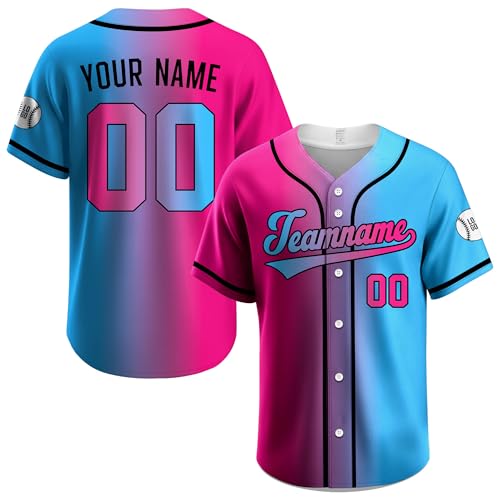 Custom Baseball Jersey – Personalized Name, Number & Logo, Gradient and Light Blue Button Down Jersey Shirt for Men, Women, Youth and Kids