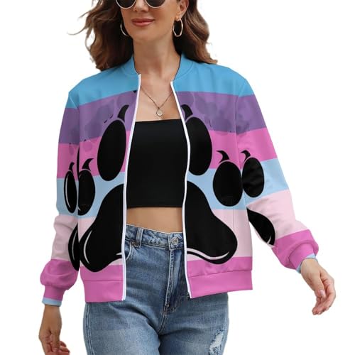 Transgender Furry Pride Flag Women's Zippered Jacket Long Sleeve Outwear Sweatshirts Jackets Fashion Fall Outfits S
