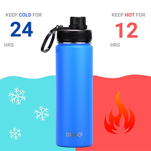 Image of Drinco Stainless Steel Water Bottle Spout Lid Vacuum Insulated Double Wall Water Bottle Wide Mouth Leak Proof Keep Cold Sport Camping Hiking (22oz Royal Blue)