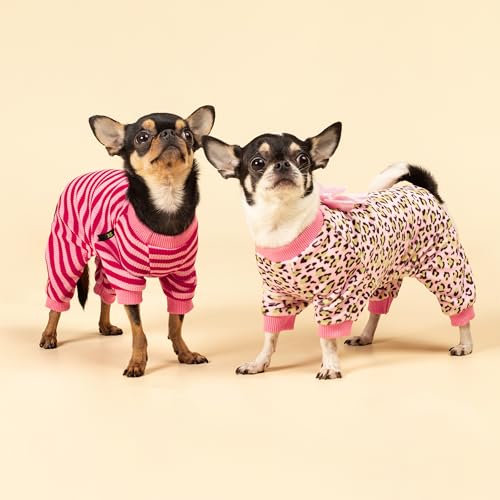 Image of Fitwarm Leopard Dog Pajamas, Fleece Dog Clothes for Small Dogs Girl with Legs, Pet Onesie, Cat Outfit, Pink, Large