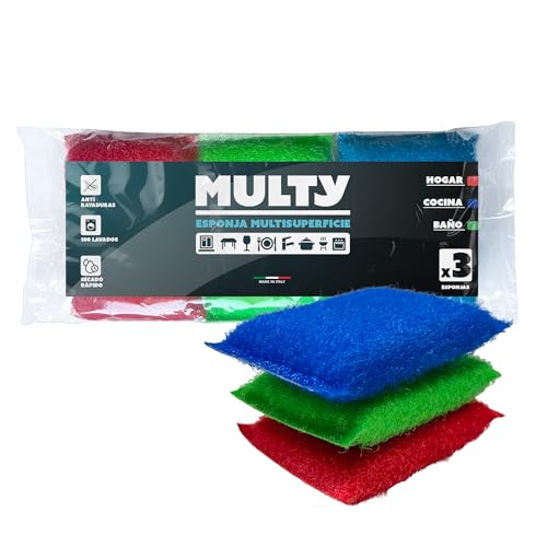 Multy Set de 3 esponjas antirayaduras para hogar, Cocina y baño – duraderas, Reutilizables y Lavables hasta 100 Veces – higiene y Limpieza