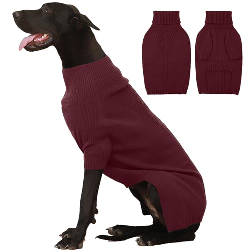 Image of IECOii Great Dane Sweater,Extra Large Dog Sweaters for Giant Breed Dogs 4XL | Turtleneck Stretchy Pullover, Thermal Knitted Clothes for Great Dane, Doberman, Mastiff, Easy On Cold Weather Wear, XXXXL