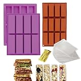 3 Pack Deep Chocolate Bar Mold Rectangle Granola Bar Silicone Mold Nutrition Cereal Bar Molds Energy Bar Maker for Baking Bread Chocolate Truffles Brownie Cornbread Cheesecake Pudding Butter Mould