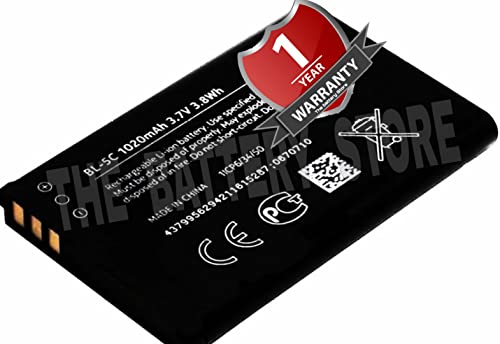 Image of THE BATTERY STORE Orignal BATTERY BL5C BL-5C Battery for Nokia 1100 1101 1110 1110i 1112 1200 1208 1280 1600 1650 2310 2600 2700 3100 3110 3120 5130 6030 6230 6230i E50 E60 N70 N71 N72 (1020mAh) - 1 Year Warranty(FOR NOKIA BL-5C)