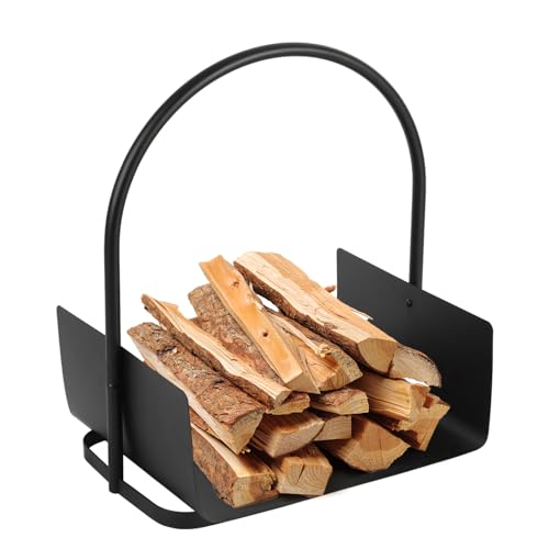 Daromigo Panier à bois pour bois de cheminée en métal noir - Étagère à bois de chauffage intérieure pour feu, cheminée, bois de chauffage, journaux ou bois de chauffage - Avec anse - 50 x 30 x 40 cm