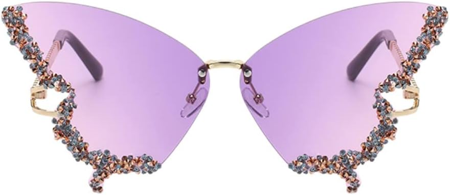 Shiratori Women's Retro Classic Butterfly Shape Diamond Rimless Sunglasses UV Blocking Sunglasses - Image 2