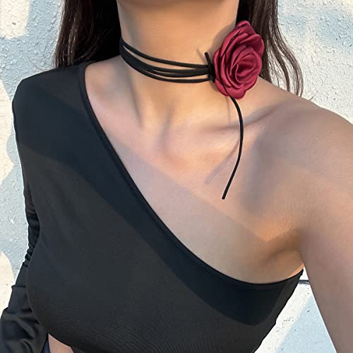 Velvet Flower Rose Flower Choker Necklace For Women Girls (wine red) - Thumbnail 5