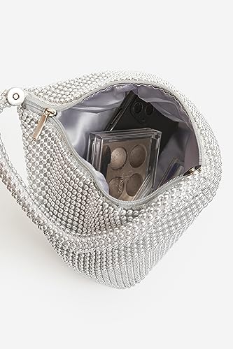 BABEYOND Torebka damska w stylu lat 20. XX wieku, ze strasu, na wieczór, imprezę, kopertówka, elegancka torebka na bal absolwentów, na wesele,, Srebrne perły, Rozmiar uniwersalny, Retro