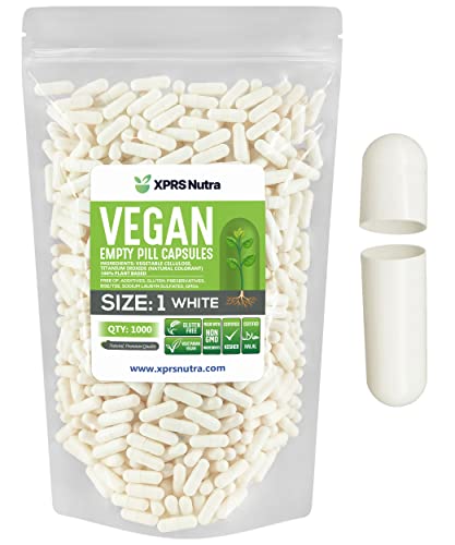Image of XPRS Nutra Size 1 Empty Capsules - 1000 Count Empty Vegan Capsules - Vegetarian Pills DIY Vegetable Capsule Filling- Veggie Pill Caps for Do-It-Yourself Supplements (White)