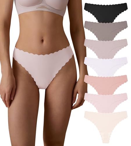 Image of SHARICCA Womens Seamless Thongs No Show Underwear Soft Ribbed Invisible Panties Wave Edge Multi Pack