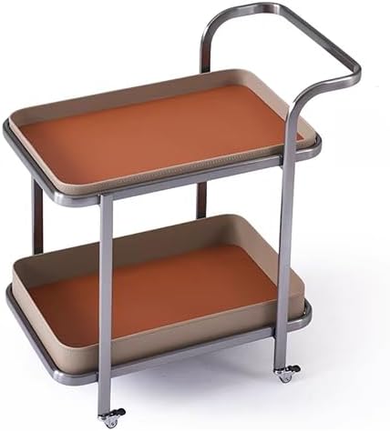 Italian-Style Hotel Trolley, Orange Metal, Home bar Display cart, 2-Tier Rolling Kitchen Practical Trolley, Saddle Leather Soft-Padded Panel, Suitable for Kitchen, Restaurant, Hotel