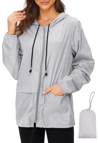 Zando Womens Rain Jacket with Hood - Packable Raincoat for Women Waterproof Windproof Windbreaker Lightweight Rain Coats for Women Spring Fall Jacket for Outdoor Travel Hiking Walk Gifts Solid Gray M