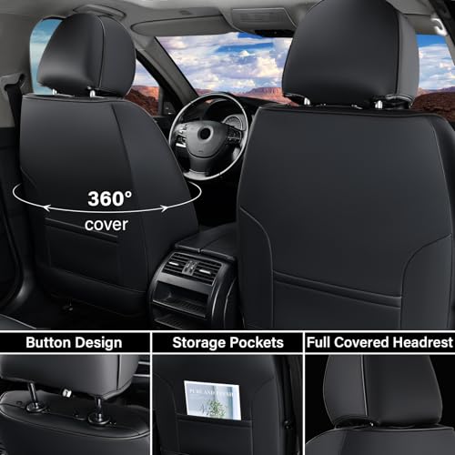 Image of Coverado Seat Covers, Car Seat Covers Front Seats, Car Seat Cover, Car Seat Protector Waterproof, Car Seat Cushion Nappa Leather, Black Seat Covers for Cars Carseat Cover Universal Fit for Most Cars
