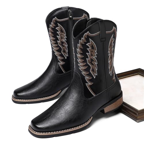 Mens Cowboy Boots Square Toe Classic Embroidery Western Boot for Men Slip Resistant Durable2