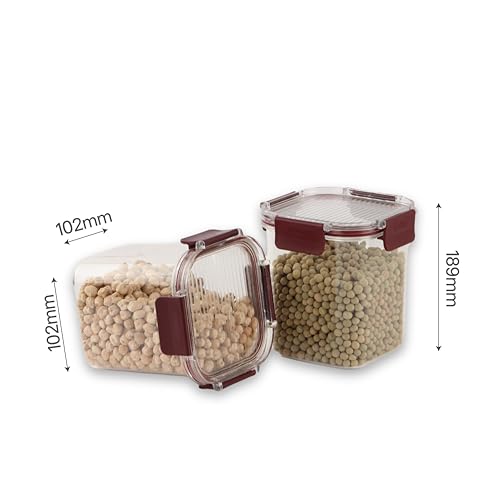 Image of CELLO Stacklock Square Pet Storage Jar for Kitchen Set of 2 Pieces, 900 ml Brown | Freezer & Fridge Safe, Airtight Stackable Pet Kitchen Storage Box Jar Container Set for Beans, Whole Grains, Spices