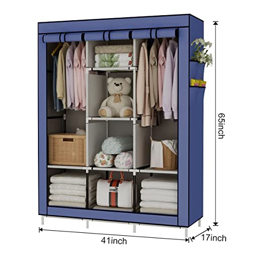 Guarda Roupa Dobrável Guarda Roupa Casal 3 Portas Suportar o Peso:50KG 130·45·170 CM Azul