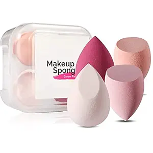 Facejewel 4 Pcs Makeup Sponge Set Blender Beauty Foundation Blending Sponge, Flawless for Liquid,Cream, and Powder, Multi-colored Makeup Sponges with Storage Box