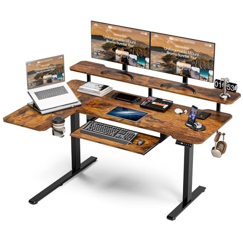 Acrolix 59 Inch L Shaped Standing Desk with Shelves and...