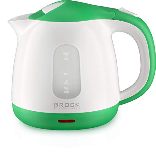 BROCK Electronics WK-0712-GR, 1100 W, 1 Liter, 5 Decibles, BPA-freier Kunststoff, Grün Elektrischer Wasserkocher klein…