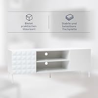 Hometopia TV-Lowboard 140 cm, Weiß mit 3D-Diamantfront – Ansicht 4
