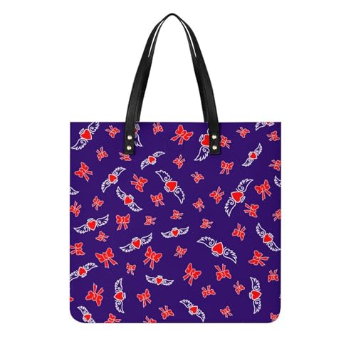 Sac à bandoulière rouge Ailes de Cœur, grand tote bag femme idéal pour le voyage