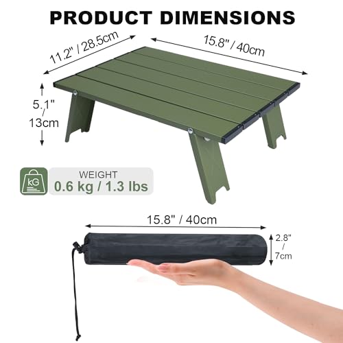 Outplea Small Folding Camping Table Mesa Pequeña Plegable para Camping, Mini Mesa Portátil Baja de Playa, Verde miniatura 3