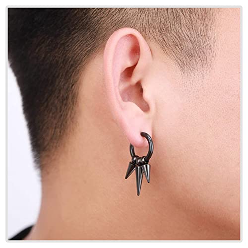 Mgutillart Punk Rock Stainless Steel Spike Circle Huggie Hinged Hoop Earrings(Black3) #TOP5