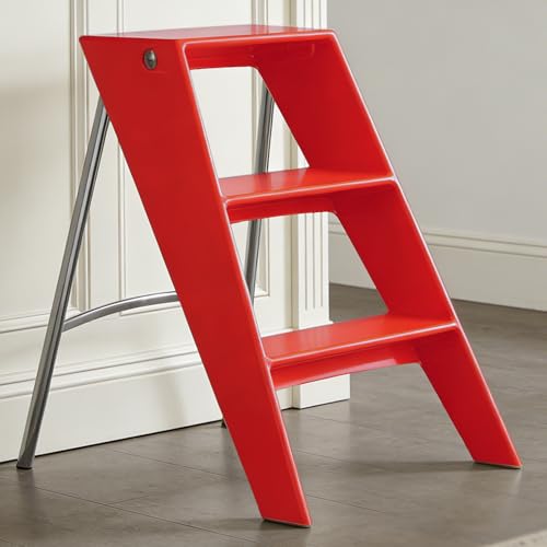 HOTEAGLE Modern Folding Chair - Multifunctional Design Doubles as Step Stool & Storage Shelf, Sturdy Engineering Plastic for Kitchen, Dining & Bistro,Red - image 1