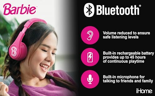 Image of Barbie Bluetooth Headphones for Kids, Wireless Headphones for School, Home, or Travel (Barbie)