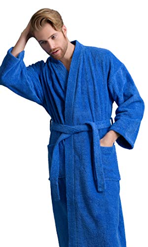 Image of Men's Turkish Terry Kimono Style Bathrobe - 100% Cotton Robe for Men - Comfortable & Absorbent - Soft & Cozy Wear