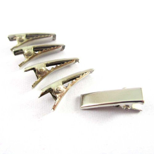(40) Mini Alligator Hair Clip with teeth, Silver Metal Curl Prong Clips Spring in Hair - 3/4 Inch 20mm