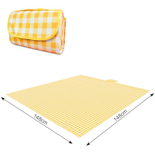 ZHUYNXIR Extra Large Picnic, Waterproof Blanket, Gingham Picnic Mat for Beach, Camping Grass Picnic Blankets. (Yellow 58x58 inch) by ZHUYNXIR - Used condition - Image 2