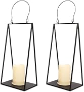 HPC Decor 2PCS Solar Lanterns for Outdoor Decor- 20in Black Metal Candle Lanterns w/ Waterproof S...