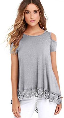 Uniboutique Womens Cold Shoulder Tops Long Sleeve Lace Trim Tunic Tops for Leggings