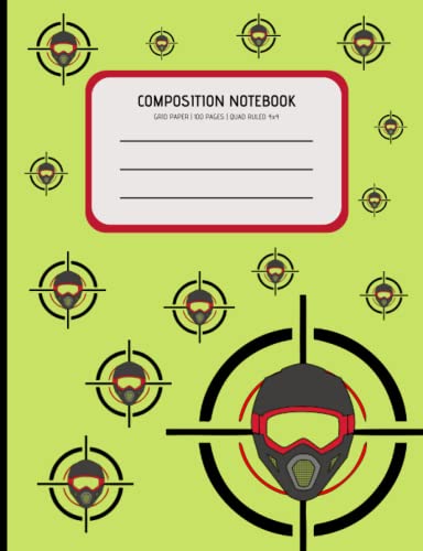 Graph Paper Composition Notebook with cool paintball mask artwork: Grid Paper Exercise Book for math, physics and science classes / 4 squares per Inch / 100 pages / 50 sheets