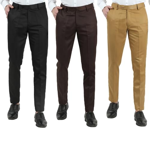 Image of Men's Slim Fit Formal Trousers /Pant | Formal Pants for Men | Stylish Slim Fit Men's Wear | Trousers for Office | Viscose Blend | Combo Colour Pack | Pack of 2