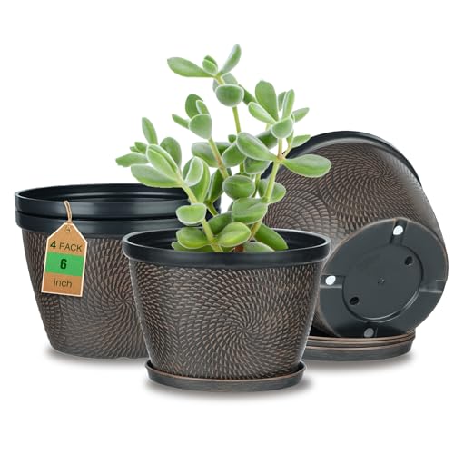 Image of Quarut 4 Pack 6 Inch Flower Pots Planters for Outdoor Indoor