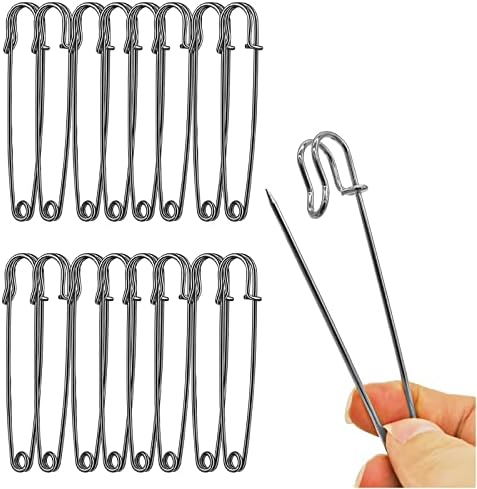 Urmspst Safety Pins (2022 New), 10cm Large Safety Pins Pack of 15 for Clothes Leather Canvas Blankets Crafts Skirts Kilts, Extra Large Safety Pin Heavy Duty Safety Pins (Black)