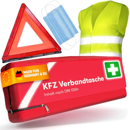 PURAHELP KFZ Erste Hilfe Set Kombitasche inkl. Warndreieck & Warnweste [DIN 13164] - Auto Erste Hilfe Kit mit Verbandstasche - StVO Konform für 2026 - PKW Verbandskasten - First Aid Emergency Kit Car