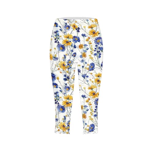 Capri Leggings for Women 2025 Floral Print High Waist Capris Tummy Control Knee Length Yoga Pants Cropped Trouser2