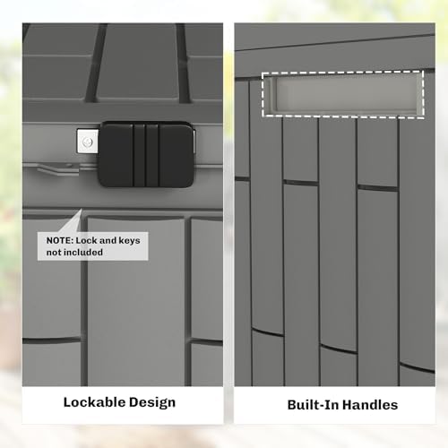 Outsunny 60 Gallon Resin Deck Box, Lockable Outdoor Storage Box, Splash-Resistant & UV Resistant Patio Storage Container for Garden Tools, Pool Supplies, Grey - 4