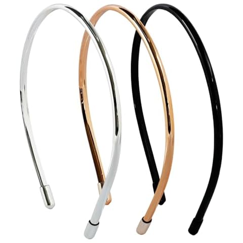 minihope Metallic Color Skinny Headbands for Women and Girls, 3 Pack, Hair Accessories, Black, Silver, Gold Cover