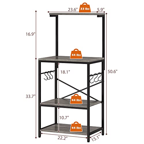 Superjare Kitchen Bakers Rack, 4-Tier Coffee Bar Table, Kitchen Microwave Stand With 6 S-Shaped Hooks, Kitchen Storage Shelf Rack For Spices, Pots And Pans - Charcoal Gray #TOP5